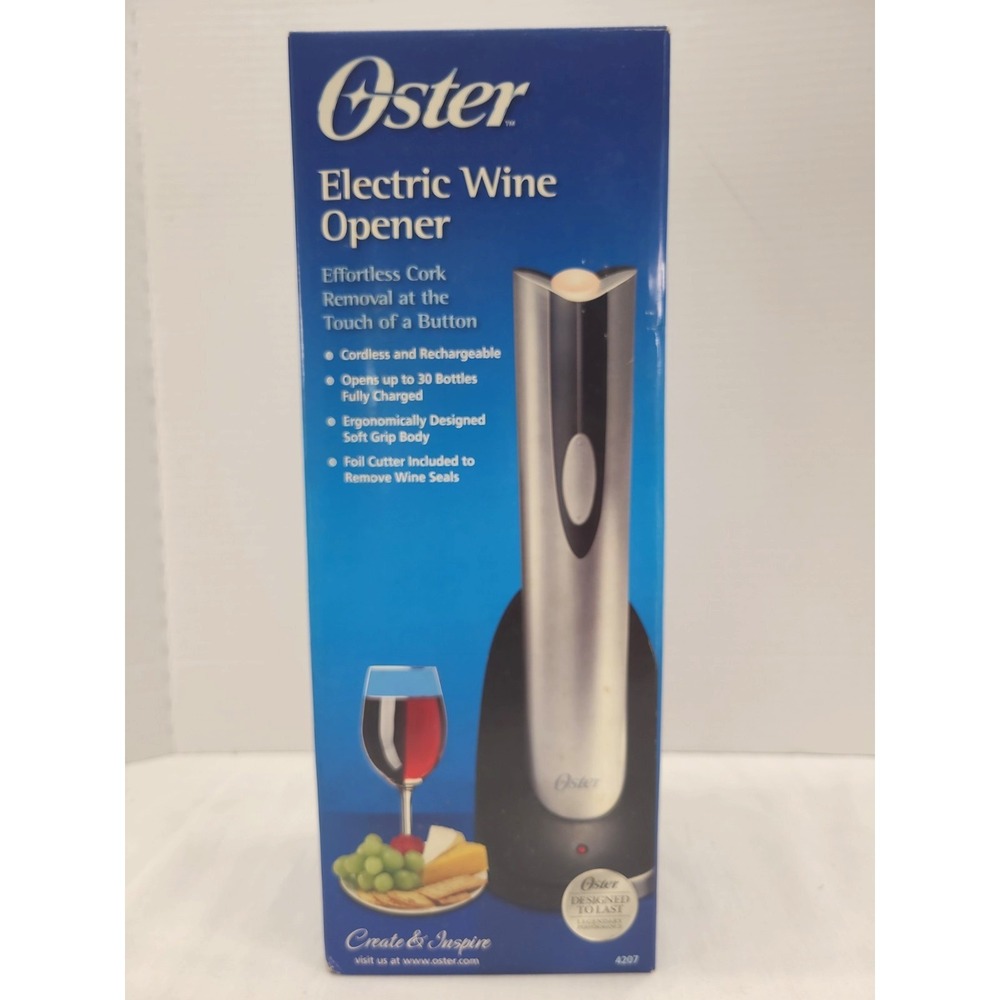 Oster Cordless Electric Wine Bottle Opener, Foil Cutter, Rechargeable 4207‎ NEW